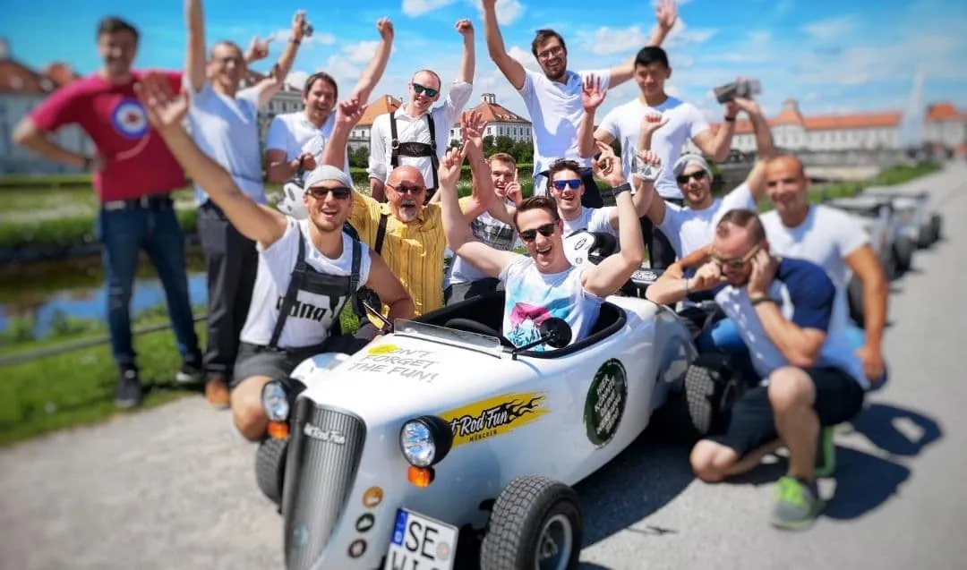 Team building group with hot rods in Bucharest